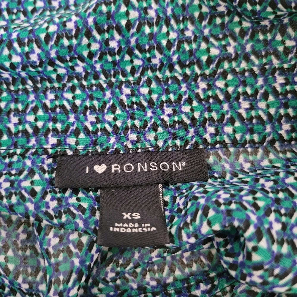 NEW I Heart Ronson Long Sleeve Sheer Blouse XS Teal - Picture 2 of 4